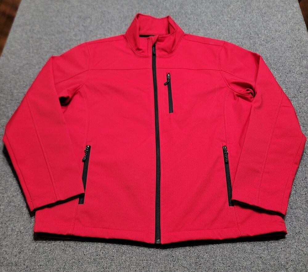 Swiss Tech Jacket Mens Large Red Softshell Performance Coat Ripstop Mock Neck